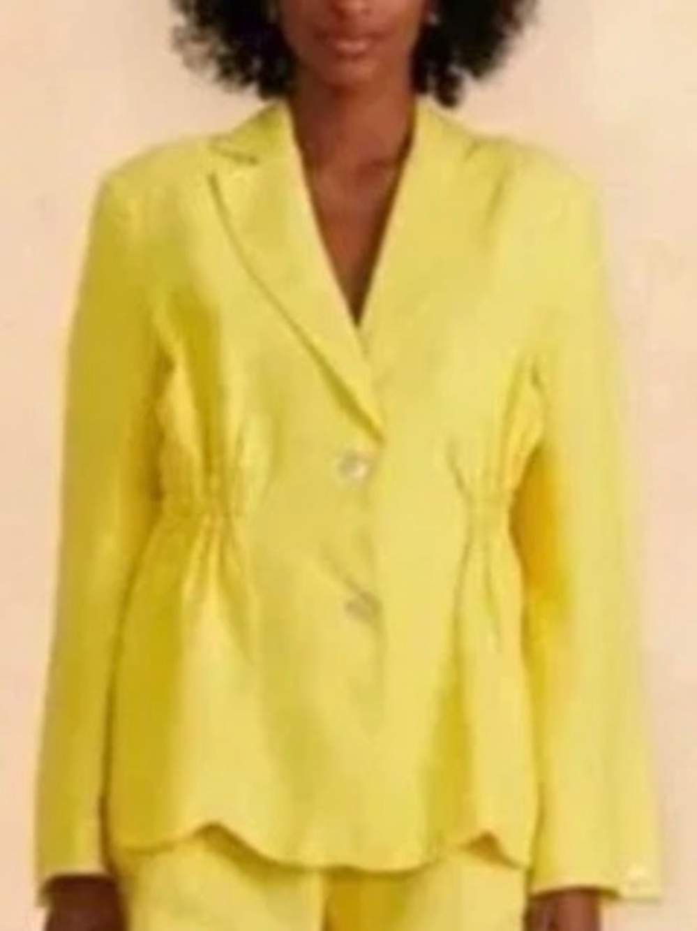 FARM Rio Peplum Yellow Linen Blazer Scalloped Hem Button Front Jacket Size Large
